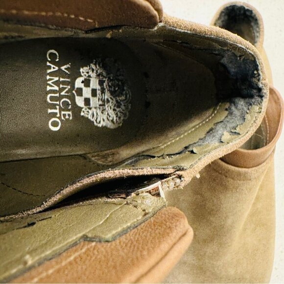 Vince Camuto Jody Bootie Ankle Boots Olive Tan Genuine Leather Sz 9 *Flaw Lining - Picture 13 of 16